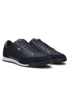 Suede-trim sneakers with ribbed sole, Dark Blue