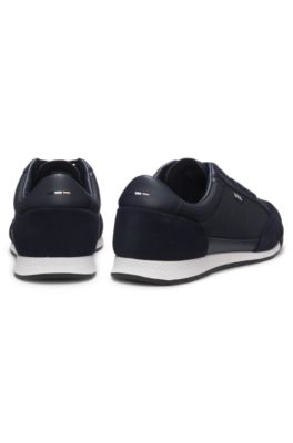 Suede-trim sneakers with ribbed sole, Dark Blue