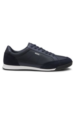 Suede-trim sneakers with ribbed sole, Dark Blue