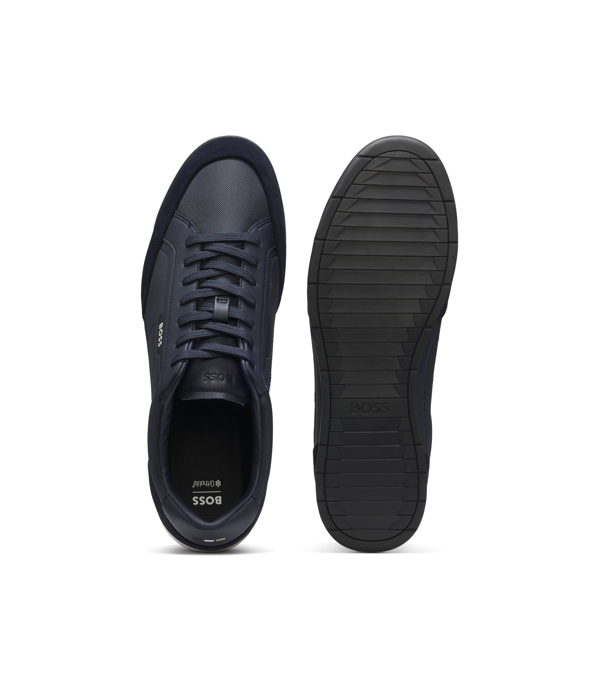 BOSS - Suede-trim sneakers with ribbed sole - Dark Blue
