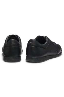 Baskets en cuir avec logo imprim&eacute; en transfert, Noir