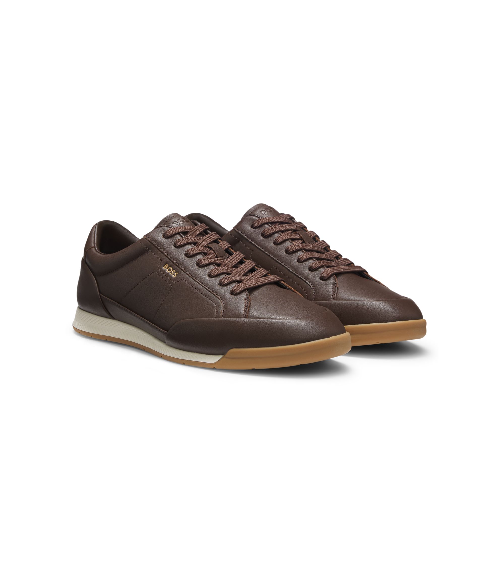 BOSS - Leather sneakers with foil logo - Dark Brown