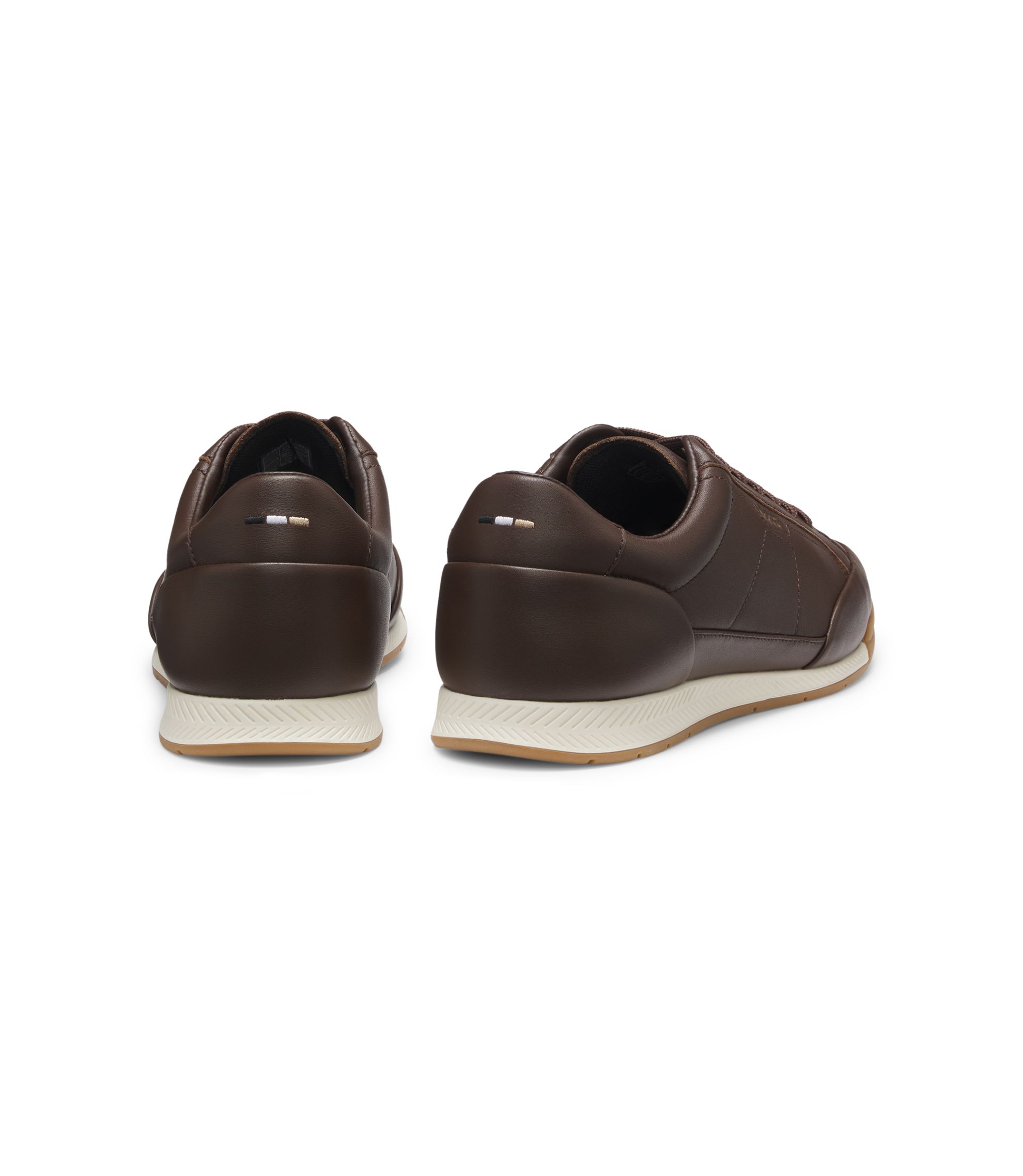 BOSS シューズ BOSS - Leather sneakers with foil logo - Dark Brown