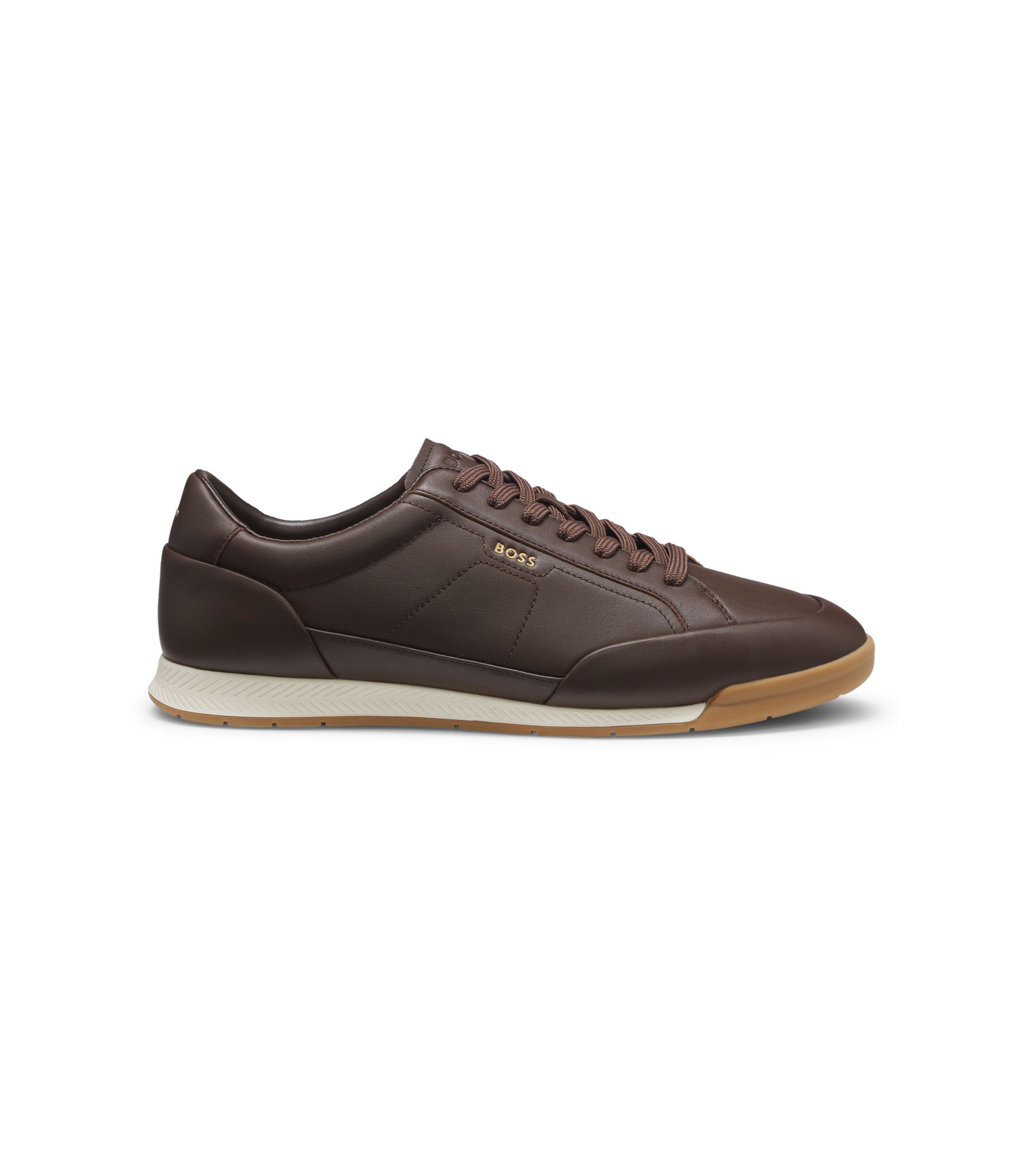 BOSS - Leather sneakers with foil logo - Dark Brown