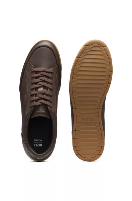 Leather sneakers with foil logo