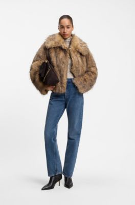 Relaxed-fit coat in eye-catching faux fur, Brown