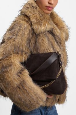 Relaxed-fit coat in eye-catching faux fur, Brown