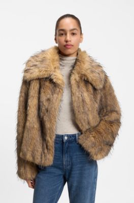 Relaxed-fit coat in eye-catching faux fur, Brown