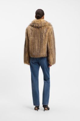 Relaxed-fit coat in eye-catching faux fur, Brown
