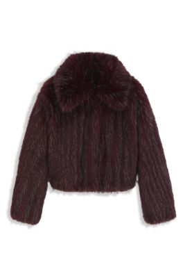 Relaxed-fit coat in eye-catching faux fur, Red