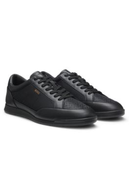 Leather sneakers with monogram paneling, Black