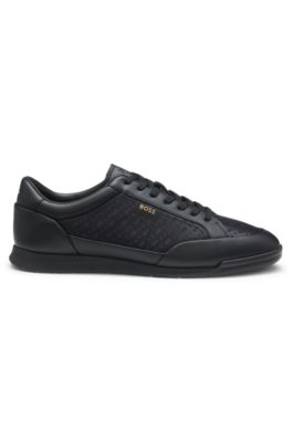Deportivas de piel con paneles de monograma, Negro