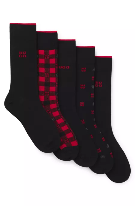 Gift-boxed five-pack of regular-length logo socks