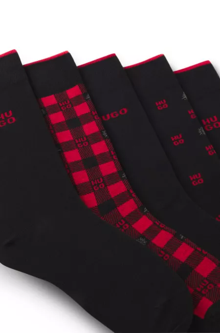 Gift-boxed five-pack of regular-length logo socks