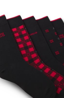 Gift-boxed five-pack of regular-length logo socks, Patterned