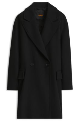 Double-breasted coat in soft twill, Black
