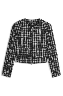Checked boucl&eacute; jacket with A-line cut, Patterned