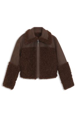 Reversible jacket in faux shearling and faux leather, Brown