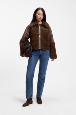 Reversible jacket in faux shearling and faux leather, Brown