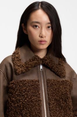 Reversible jacket in faux shearling and faux leather, Brown