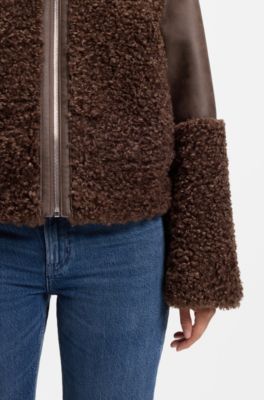 Reversible jacket in faux shearling and faux leather, Brown