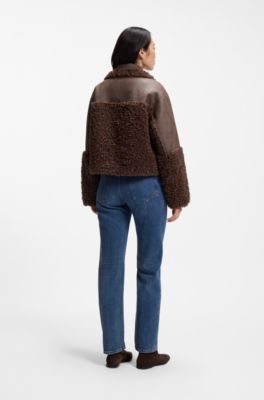 Reversible jacket in faux shearling and faux leather, Brown