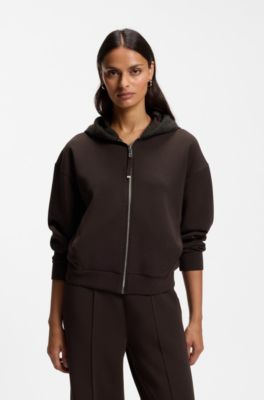 Loose-fit zip-up hoodie in scuba jersey, Brown