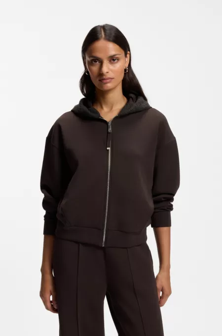 Loose-fit zip-up hoodie in scuba jersey