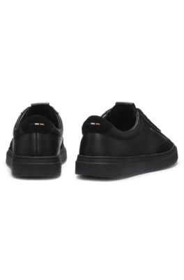 Leather sneakers with suede trims, Black