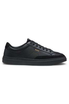 Leather sneakers with suede trims, Black
