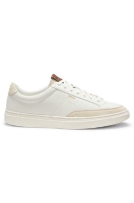 Leather sneakers with suede trims, White