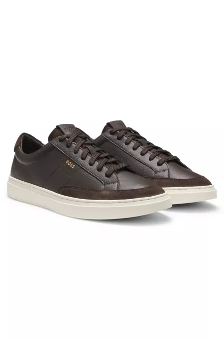 Leather sneakers with suede trims