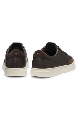 Leather sneakers with suede trims, Dark Brown