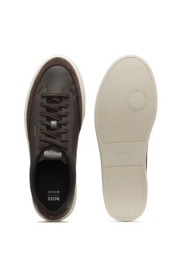 Leather sneakers with suede trims, Dark Brown