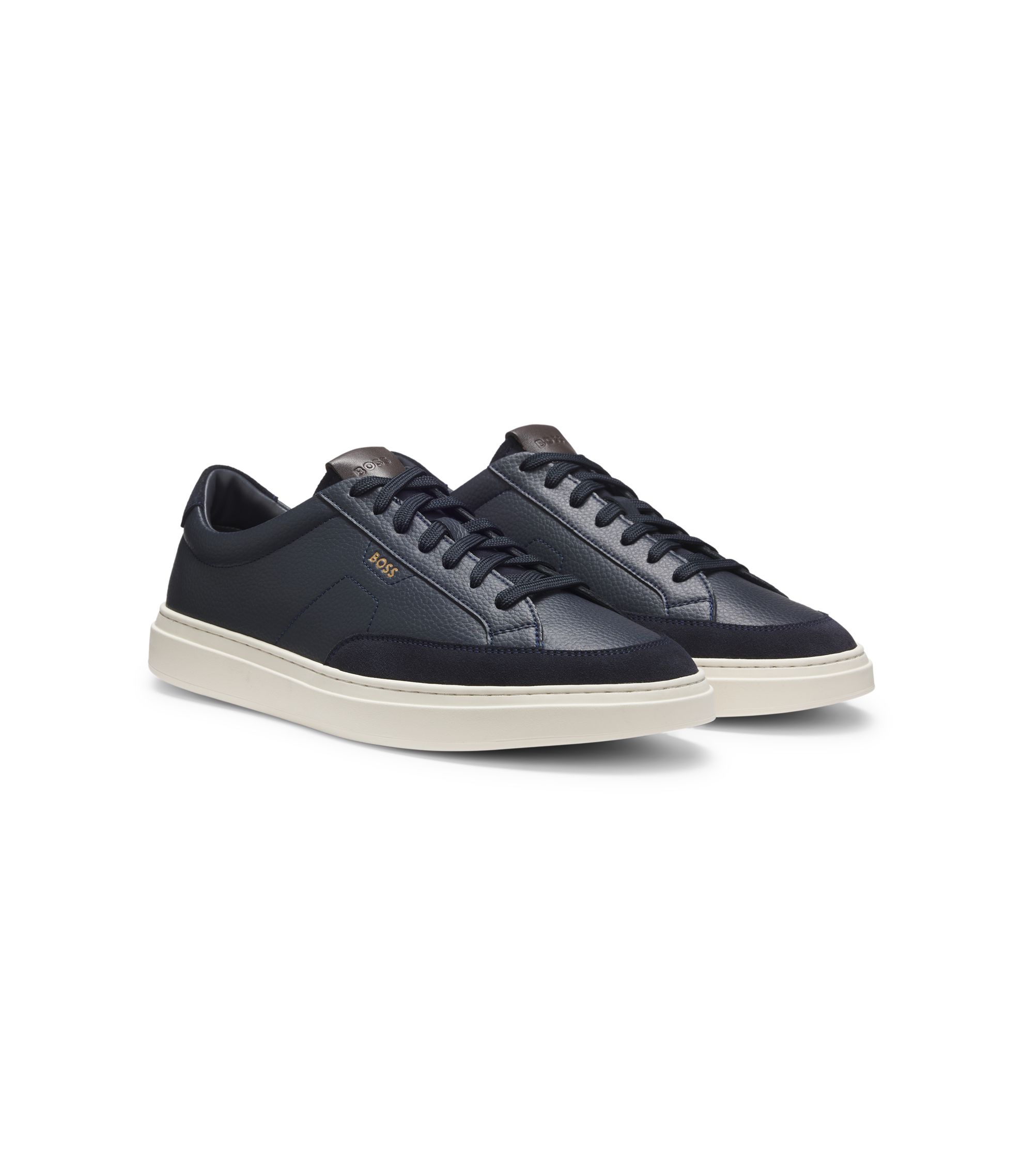 BOSS - Leather sneakers with suede trims - Dark Blue