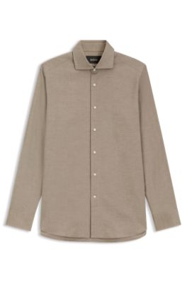 Regular-fit shirt in patterned Italian-made cotton, Brown