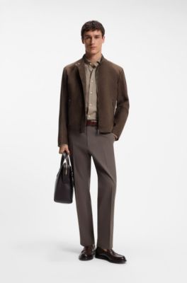 Regular-fit shirt in patterned Italian-made cotton, Brown
