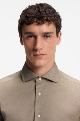 Regular-fit shirt in patterned Italian-made cotton, Brown