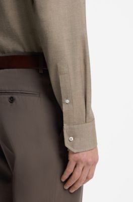 Regular-fit shirt in patterned Italian-made cotton, Brown