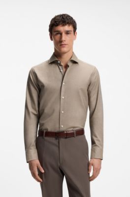 Regular-fit shirt in patterned Italian-made cotton, Brown
