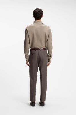 Regular-fit shirt in patterned Italian-made cotton, Brown
