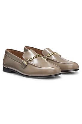 Leather loafers with chain trim and logo detail
