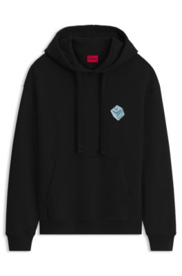 Sweat &agrave; capuche Relaxed en coton avec imprim&eacute; graphique, Noir