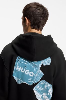 Graphic-print cotton hoodie in a relaxed fit, Black