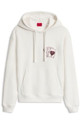 Sweat &agrave; capuche Relaxed en coton avec imprim&eacute; graphique, Blanc