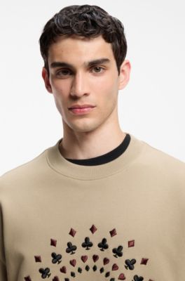 Sudadera relaxed fit con ilustraci&oacute;n bordada en el pecho, Beige