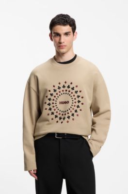 Relaxed-fit sweatshirt with embroidered artwork on the chest, Beige