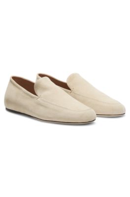 Mocassins en cuir su&eacute;d&eacute; avec semelle ext&eacute;rieure en cuir, Beige clair