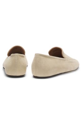 Mocassins en cuir su&eacute;d&eacute; avec semelle ext&eacute;rieure en cuir, Beige clair