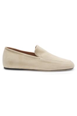 Mocasines de ante con suela de piel, Beige claro